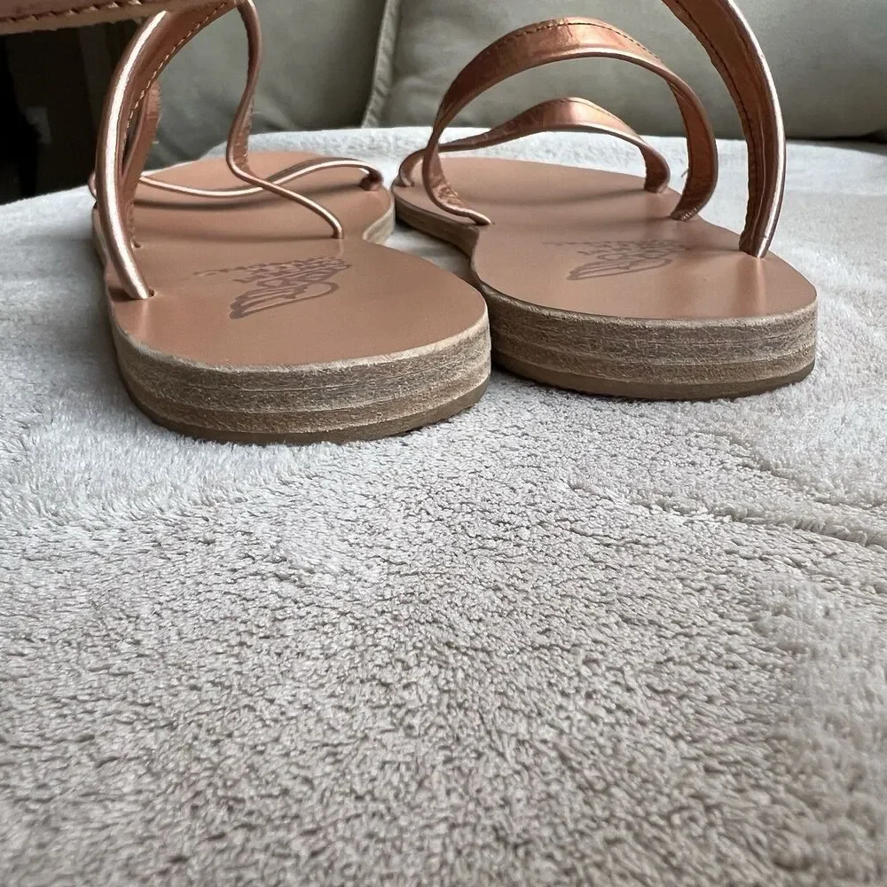 Ancient Greek Sandals Ofis Iridescent Copper Flat Sandal‎ EU 37 US 7 Ankle-Wrap